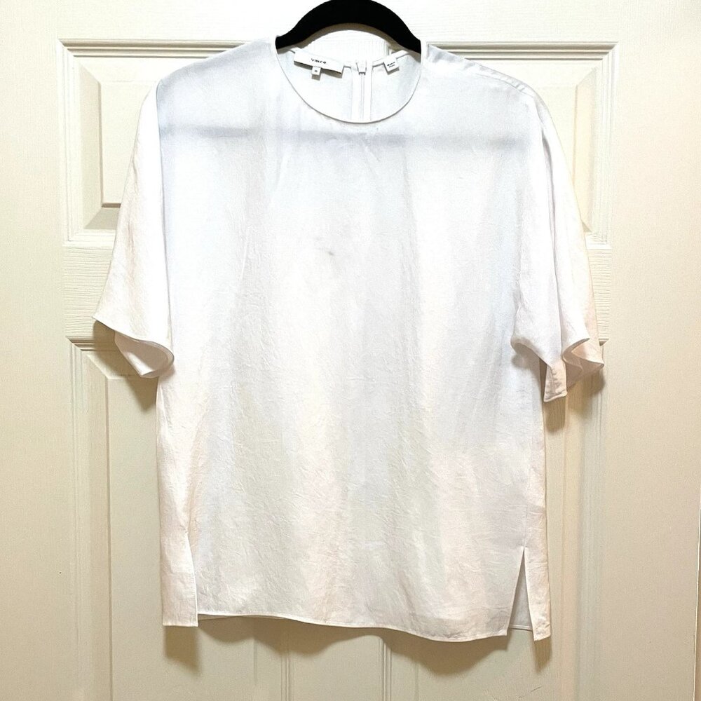 VINCE Womens White Short Sleeve Crew Neck Shirt Sz XS